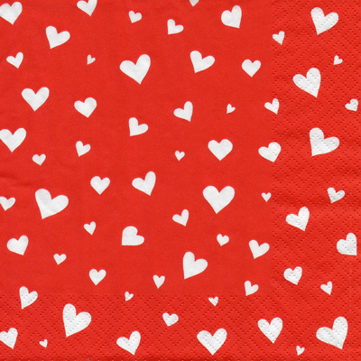 แนวภาพ Valentine หัวใจขาว บนพื้นแดง เป็นภาพกระจายเต็มแผ่น กระดาษแนพกิ้นสำหรับทำงาน เดคูพาจ Decoupage Paper Napkins ขนาด 33X33cm