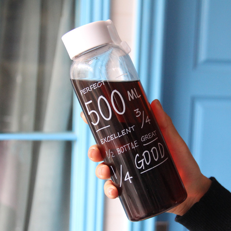 ขวดน้ำ ขวดแก้ว พกพา แก้ว borosilicate ฝาปิดสนิท ไม่หก ขนาด 600 ml. มี 2 สี ขาว/ดำ