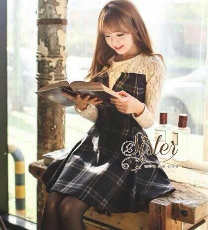 พร้อมส่ง เดรสลายสก็อต ดีเทลแขนยาว เดรสแฟชั่น