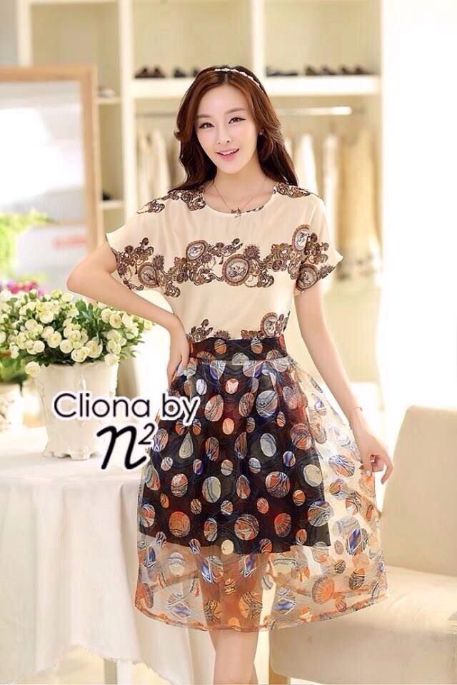พร้อมส่ง เซ็ตเสื้อผ้าโพลีผสมไหมพิมพ์ลายกราฟฟิก