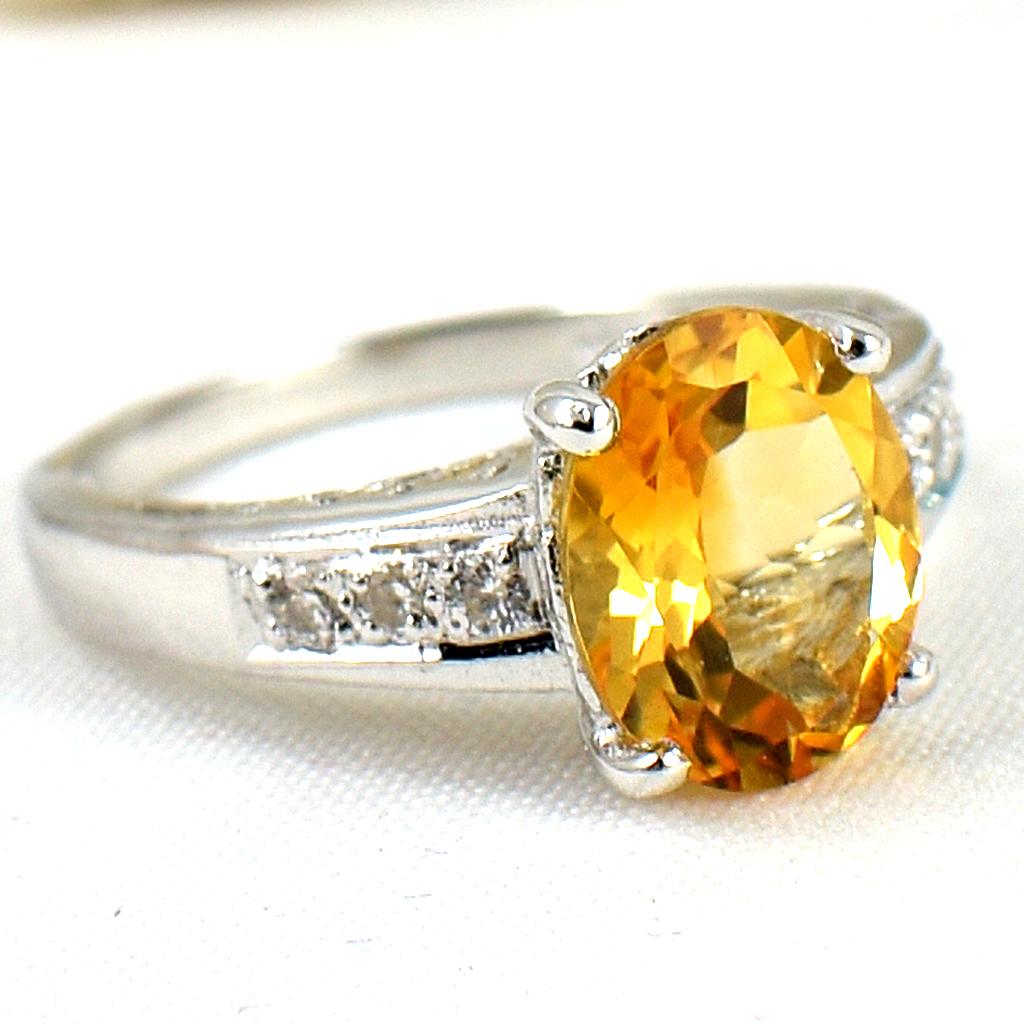 SKJewelryfactory แหวนเงินแท้ 92.5% ฝังพลอยซิทรินแท้ โดดเด่นชัดเจน ER01841-CIT