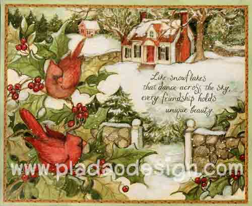 กระดาษอาร์ตพิมพ์ลาย สำหรับทำงาน เดคูพาจ Decoupage แนวภาำพ บ้านและสวน นกน้อยตัวอ้วน 2 ตัว เกาะกิ่งไม้อยู่หน้าบ้านที่มีหิมะปกคลุมในฤดูหนาว (ปลาดาวดีไซน์)