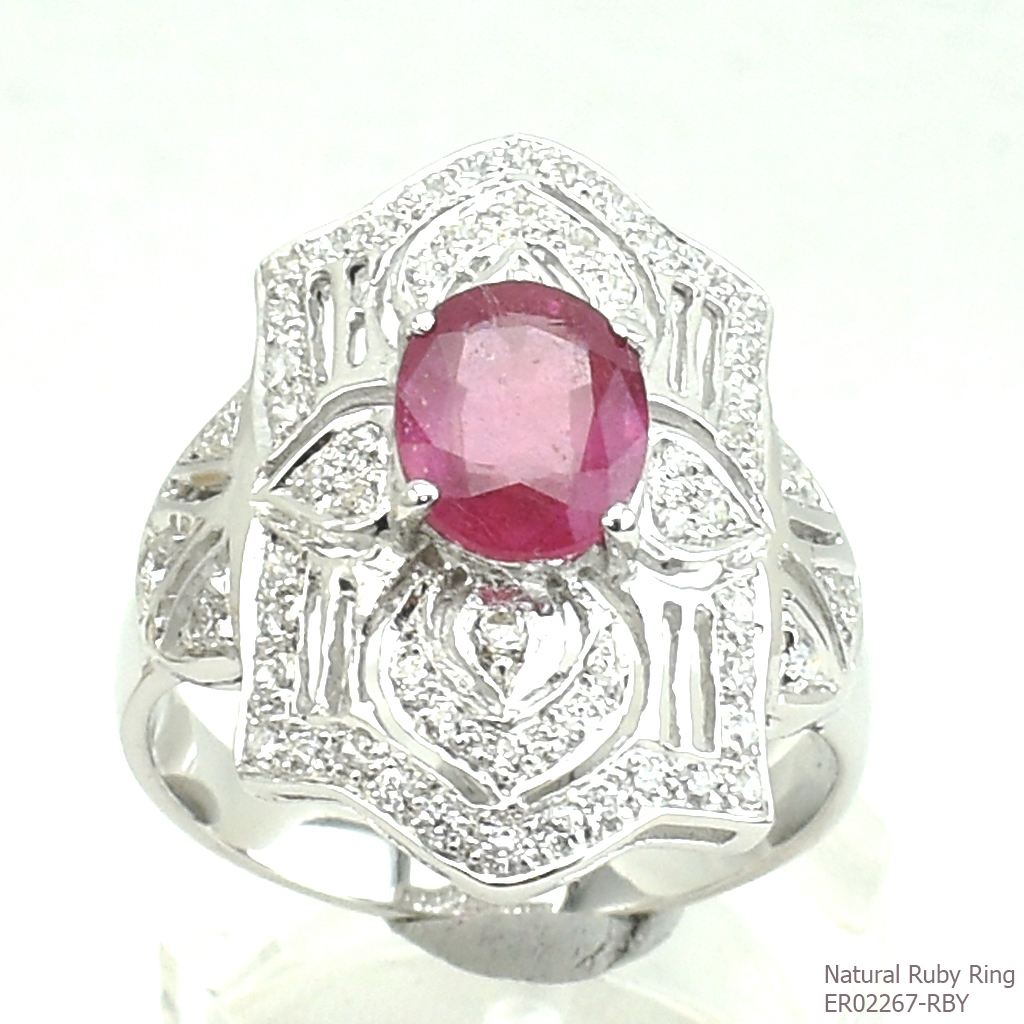 SKJewelryfactory แหวนเงินแท้ 92.5% ฝังพลอยทับทิมแท้ ดีไซด์สุดหรูอลังการณ์ ER02267-RBY