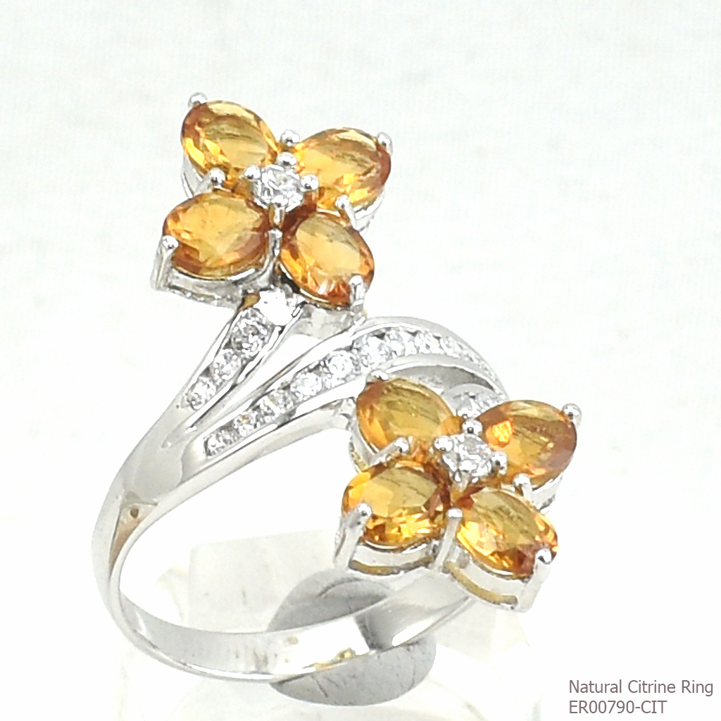 SKJewelryfactory แหวนดอกไม้ พลอยสีเหลืองอร่าม พลอยซิทรินแท้ ER00790-CIT