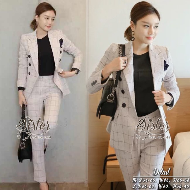 เสื้อผ้าเกาหลี พร้อมส่ง เสื้อสูทผ่าหน้ากับกางเกงขายาว