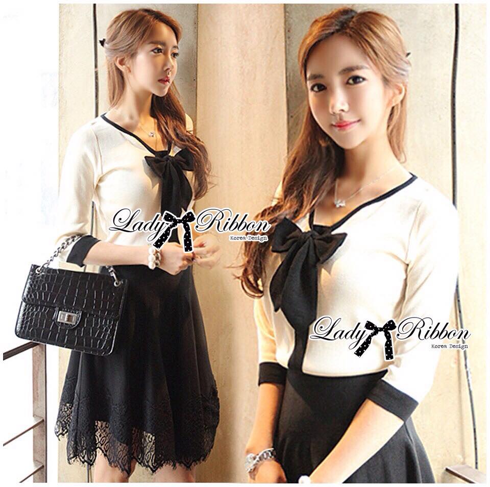 พร้อมส่ง เสื้อแขนสามส่วนตกแต่งโบ เสื้อแฟชั่น
