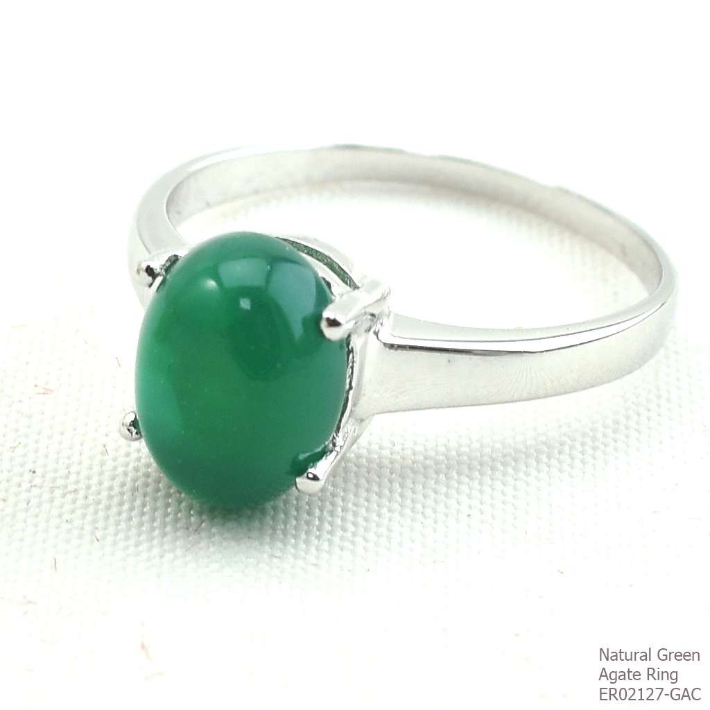 SKJewelryFactory เเหวนพลอยหลังเบี้ย เรือนเงินแท้ 92.5% ฝังพลอยกรีนอะเกทแท้ ER02127-GAC