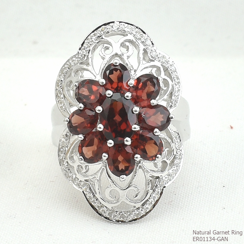 SKJewelryFactory แหวนเงินแท้ 92.5% ฝังพลอยโกเมนแท้ ER01134-GAN