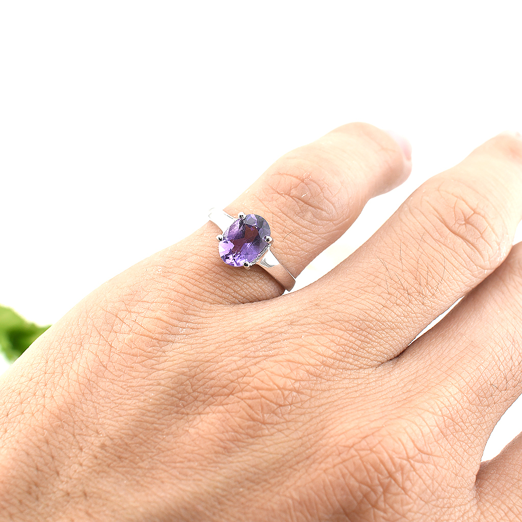 SKJewelryFactory แหวนแอมิทิสต์ แหวนชูยอด สไตล์แหวนเม็ดเดี่ยว ER02127-AMT