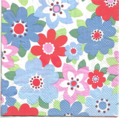 แนวภาพ Cath Kidston ดอกไม้ฟ้าแดง เป็นภาพเต็มแผ่น กระดาษแนพกิ้นสำหรับทำงาน เดคูพาจ Decoupage Paper Napkins ขนาด 33X33cm