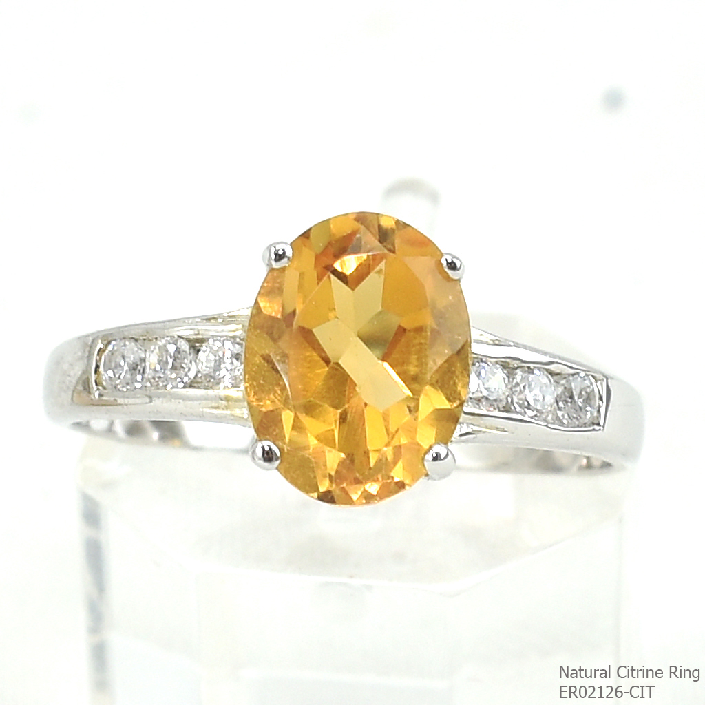 SKJewelryfactory แหวนเงินแท้ พลอยซิทรินแท้ ชูพลอยโดดเด่น ประดับด้วยเพชร ER02126-CIT