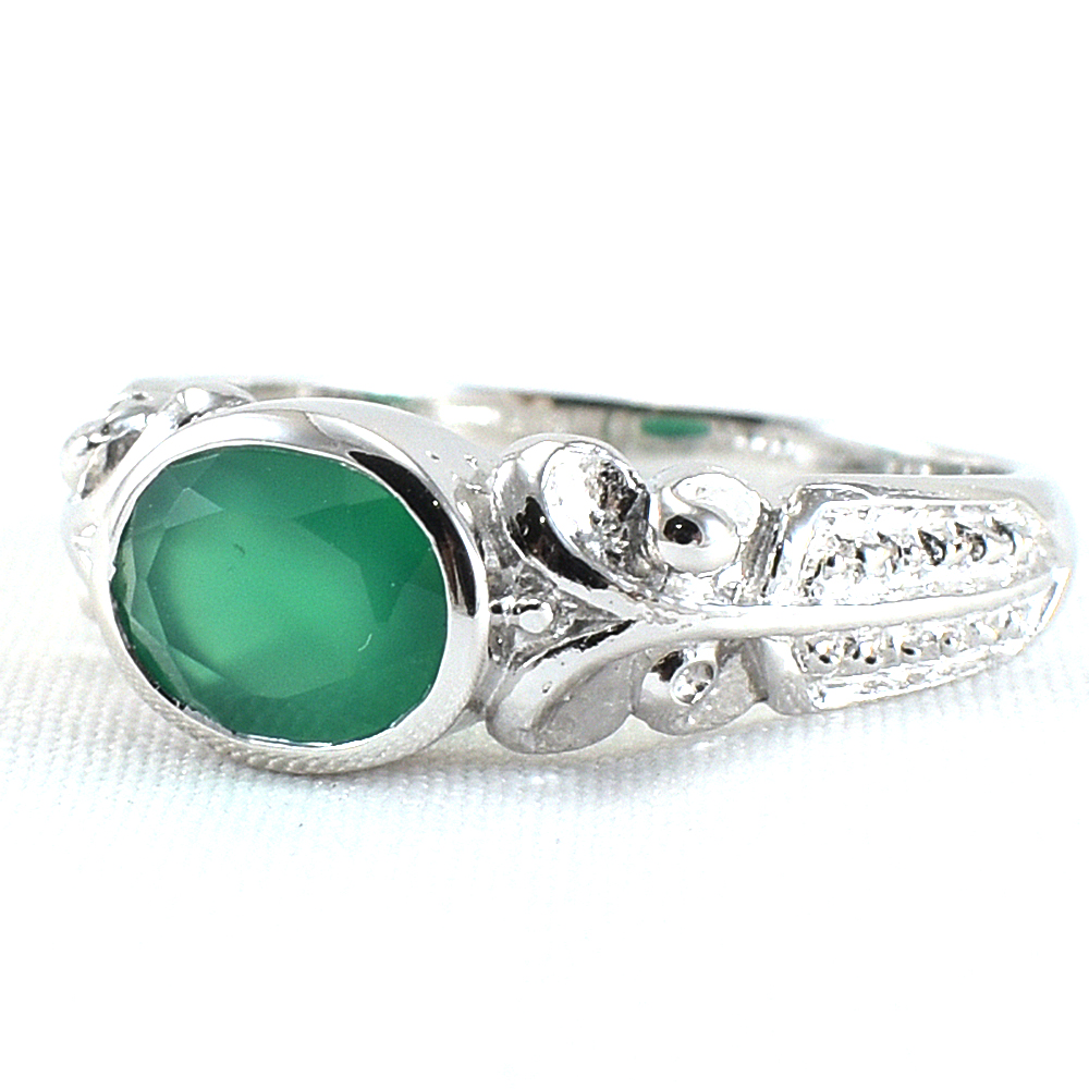 SKJewelryFactory แหวนพลอยเม็ดเดี่ยว แหวนเงินแท้ฝังพลอยกรีนอะเกทแท้ ER01305-GAG