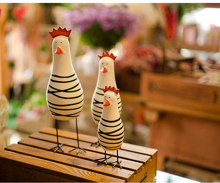 Pre-Order งานไม้ ตุ๊กตาไก่ ครอบครัวไก่ยืน ลายขาวดำ เซต 3 ตัว Zakka