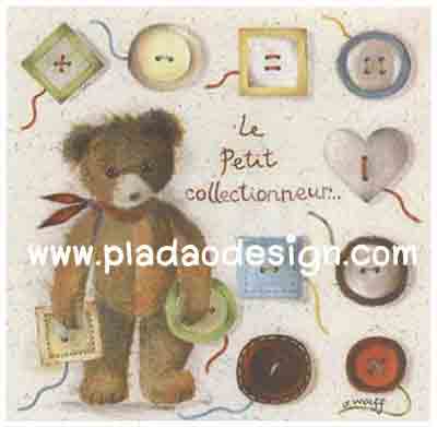 กระดาษเดคูพาจพิมพ์ลาย สำหรับทำงาน เดคูพาจ Decoupage งานฝีมือ งาน Handmade แนวภาพ หมี เท็ดดี้ แบร์ teddy bear กระดุม อิอิ หมีน้อยนักสะสมกระดุม (pladao design)