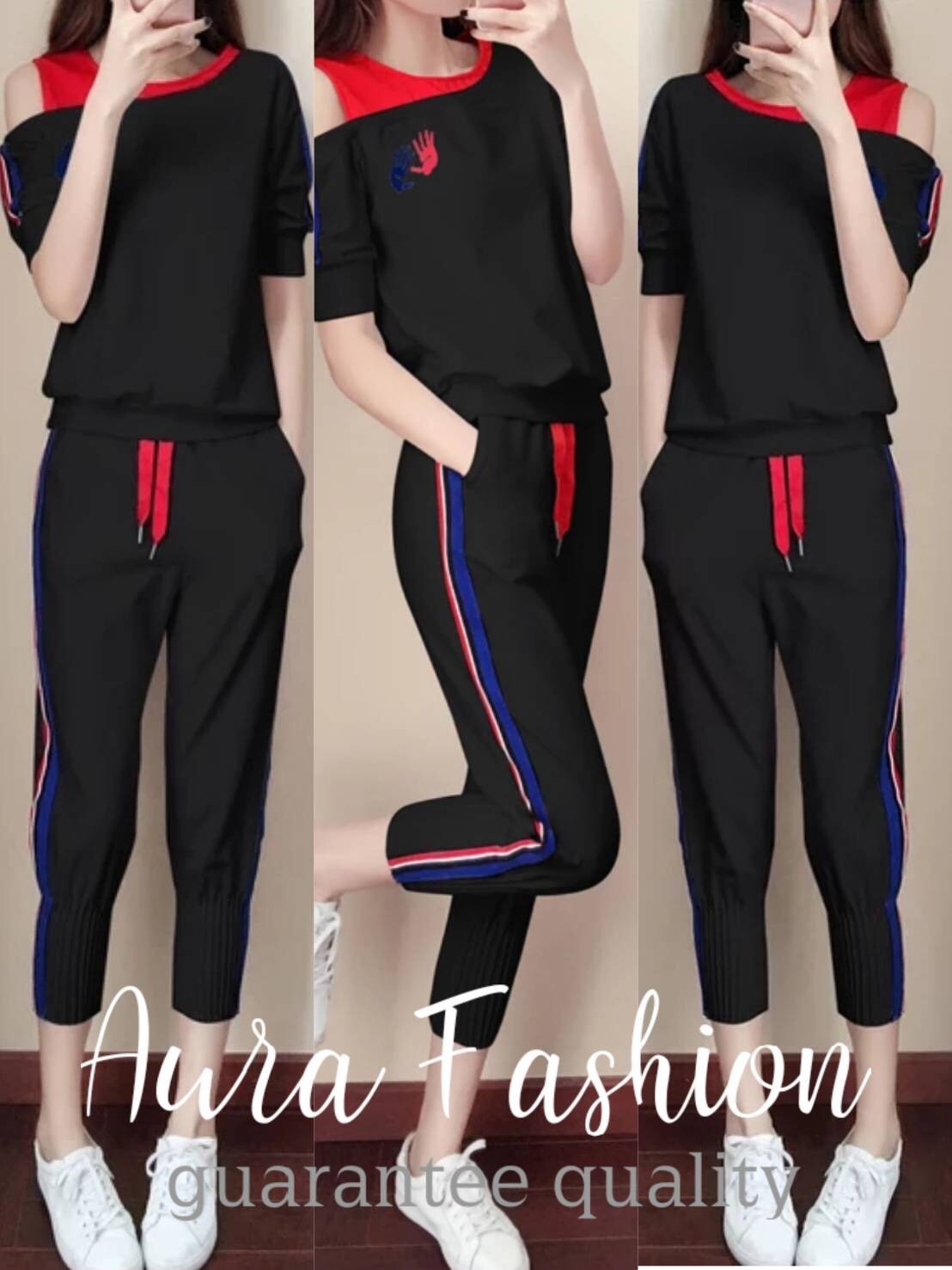 เสื้อผ้าเกาหลี พร้อมส่ง ชุดเซทเรียบเปิดไหล่