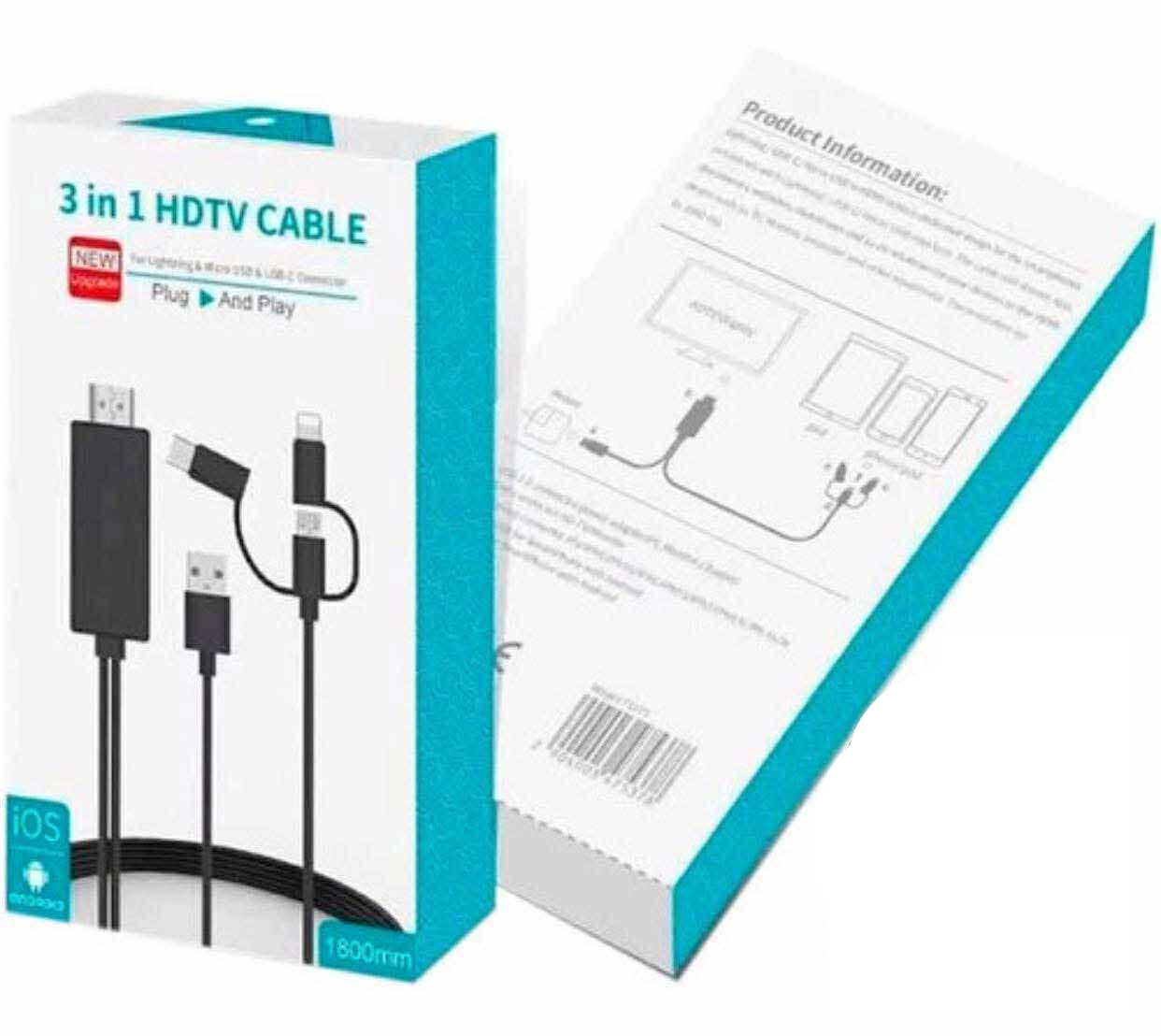 3in1 HDTV Adapter Phone to HDTV Cable Type-C/Micro USB/Phone to TV สายต่อมือถือเข้าทีวี รุ่นใหม่ UPGRADE