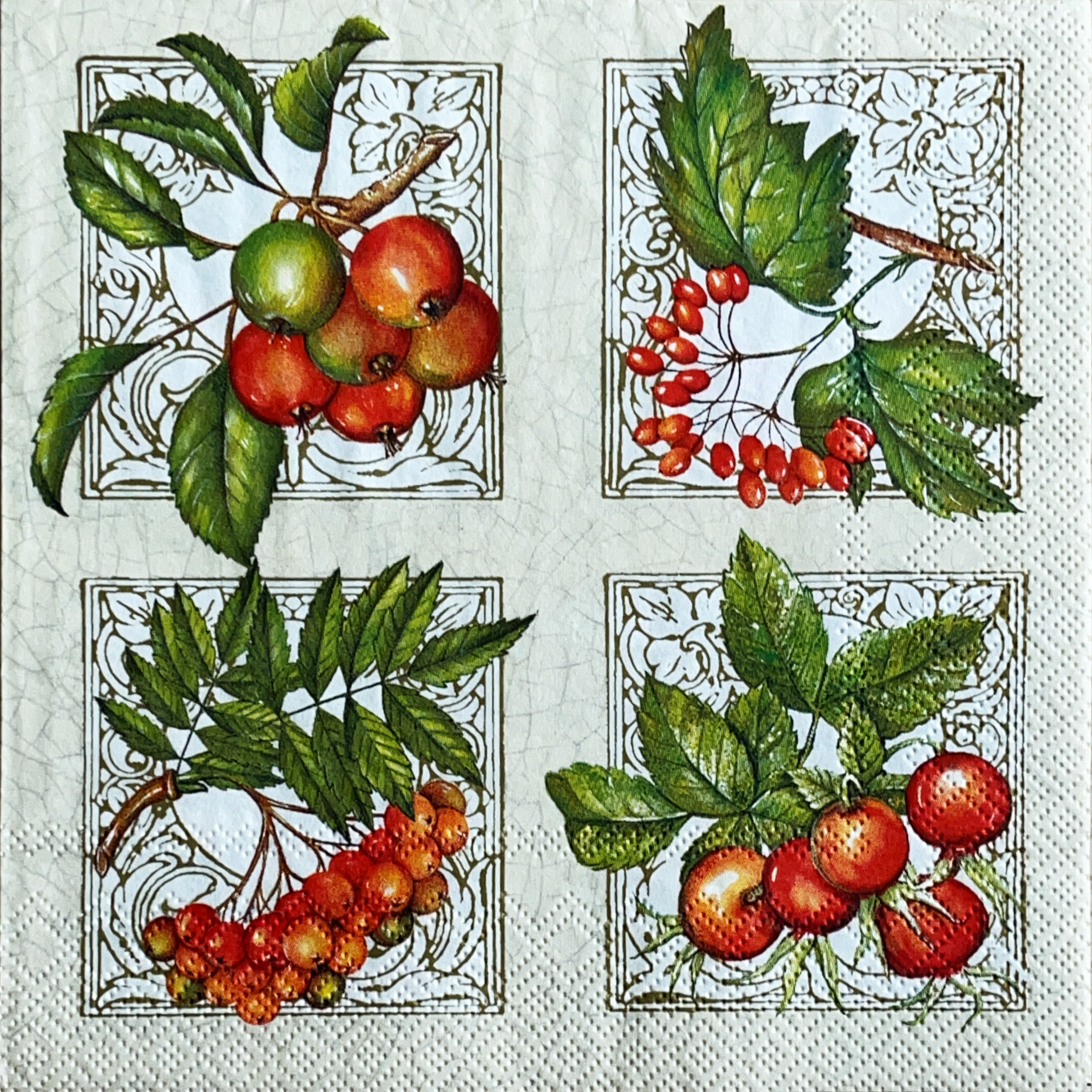แนวภาพ ภาพ วินเทจ ผลไม้ Vintage Fruit เป็นภาพบล็อค 4 กระดาษแนพกิ้นสำหรับทำงาน เดคูพาจ Decoupage Paper Napkins ขนาด 33X33cm
