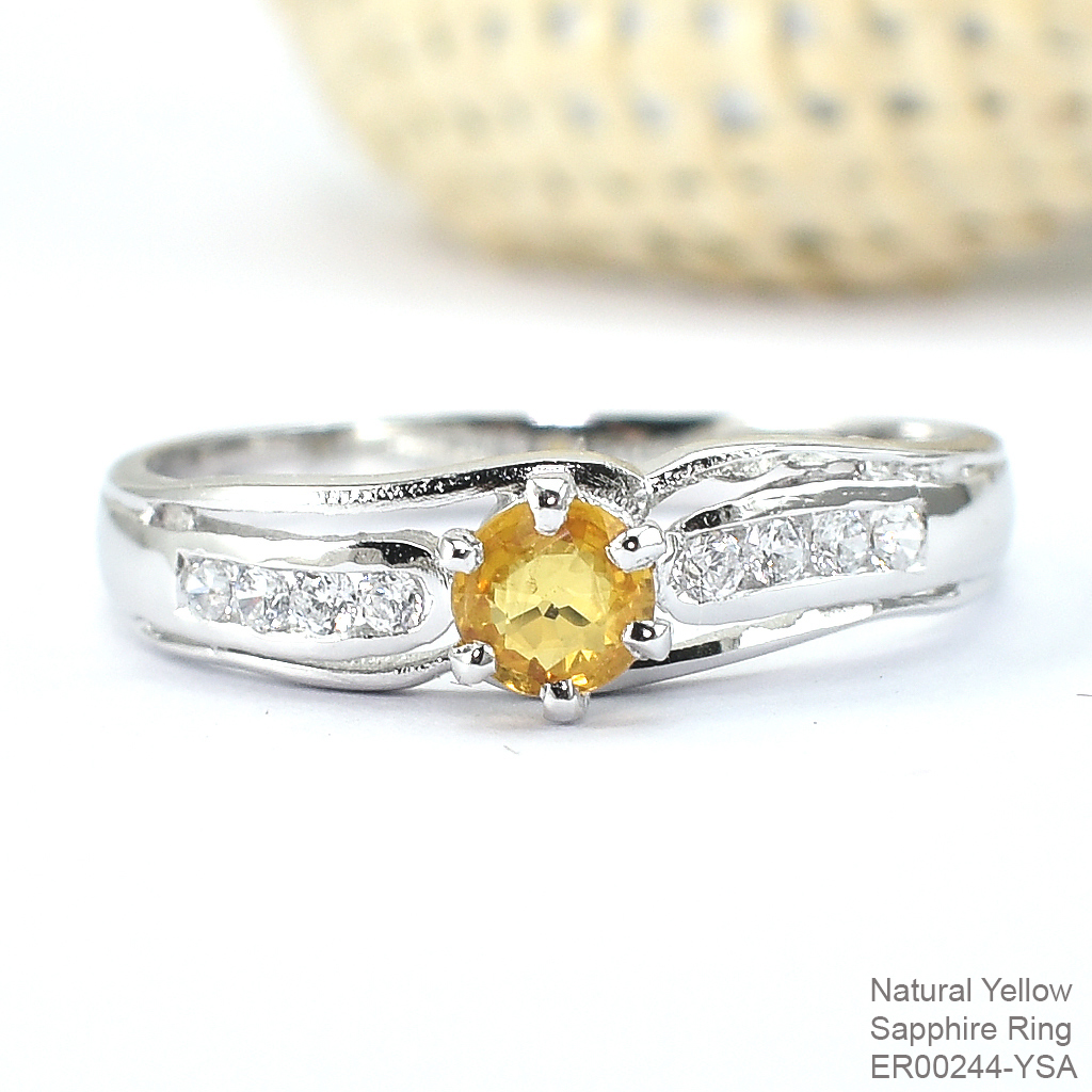 SKJewelryfactory แหวนเงินแท้ ฝังพลอยบุษราคัมแท้ สไตล์น่ารัก สวยหรูดูแพง ER00244-YSA