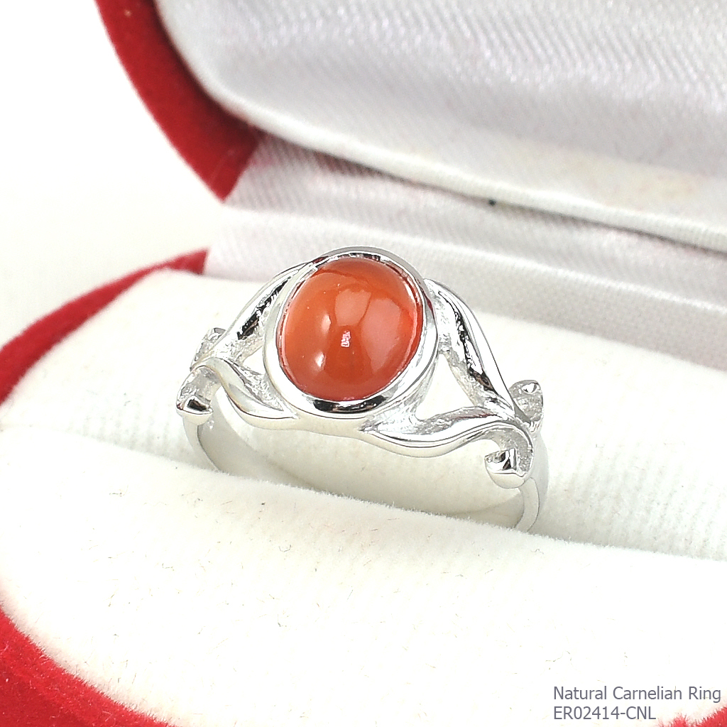 SKJewelryfactory แหวนเงินแท้ 92.5% ฝังพลอยคาร์เนเลี่ยนแท้ สีส้มสดใส ER02414-CNL