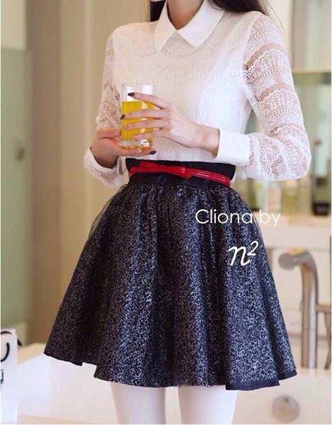 พร้อมส่ง เดรสดีไซส์หรูแขนยาวคอปก กระโปรงทรงบัลเลย์