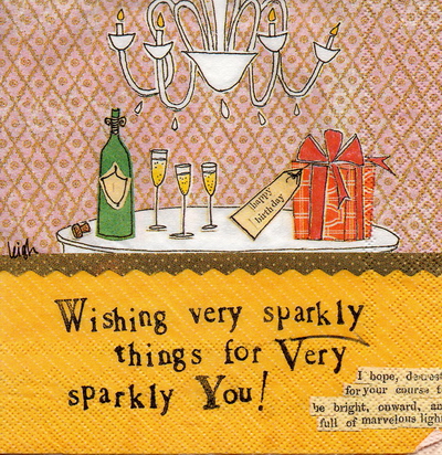 แนวภาพคำคม Happy Birthday Sparkly Things กระดาษแนพคินสำหรับทำงาน เดคูพาจ Decoupage Paper Napkins เป็นภาพ 4 บล๊อค ขนาด 25X25 ซม