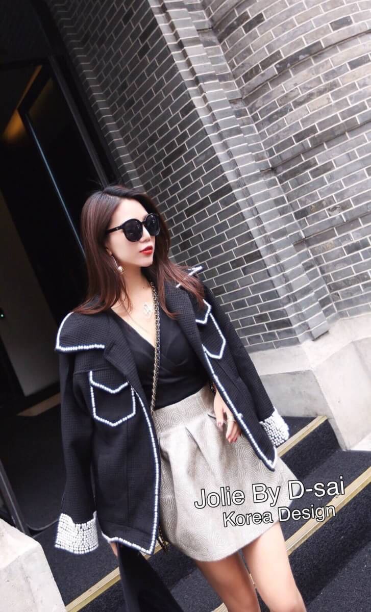 เสื้อผ้าเกาหลี พร้อมส่ง เสื้อคลุม สีดำ