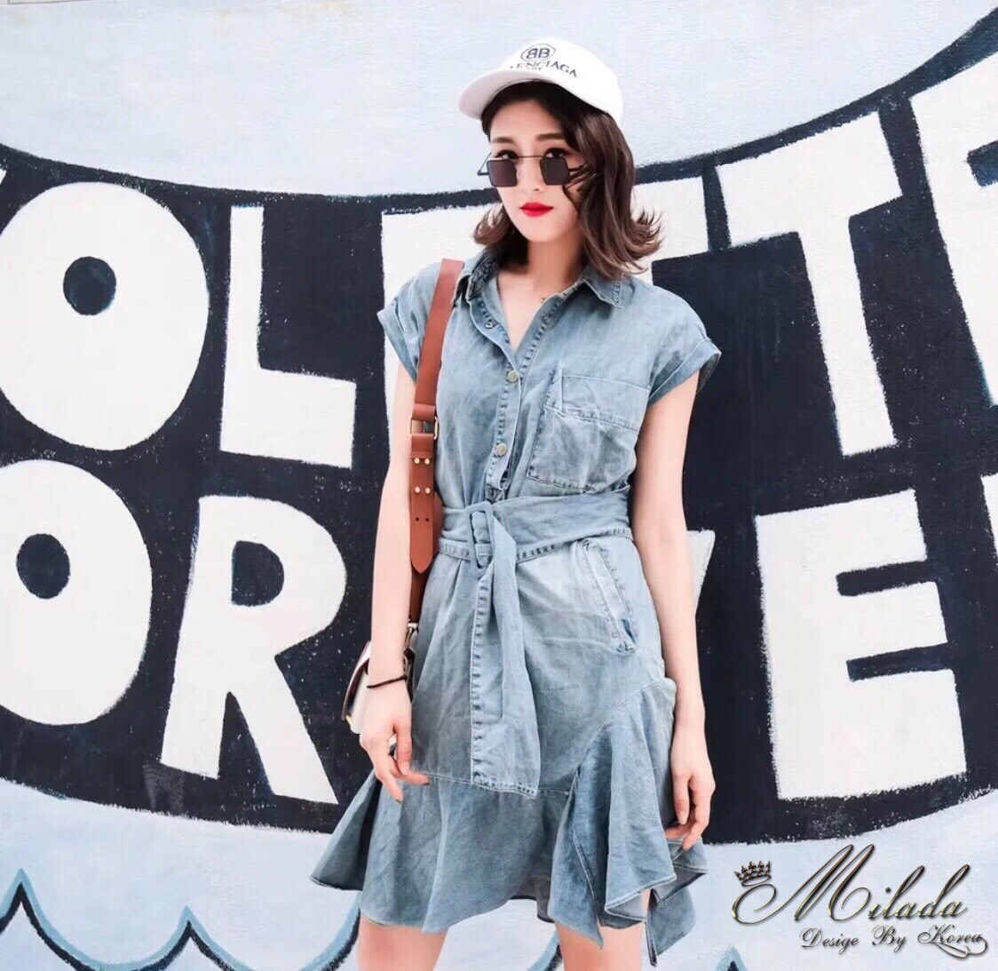 เดรสเกาหลี พร้อมส่ง Dress คอเชิ๊ต แขนล้ำ