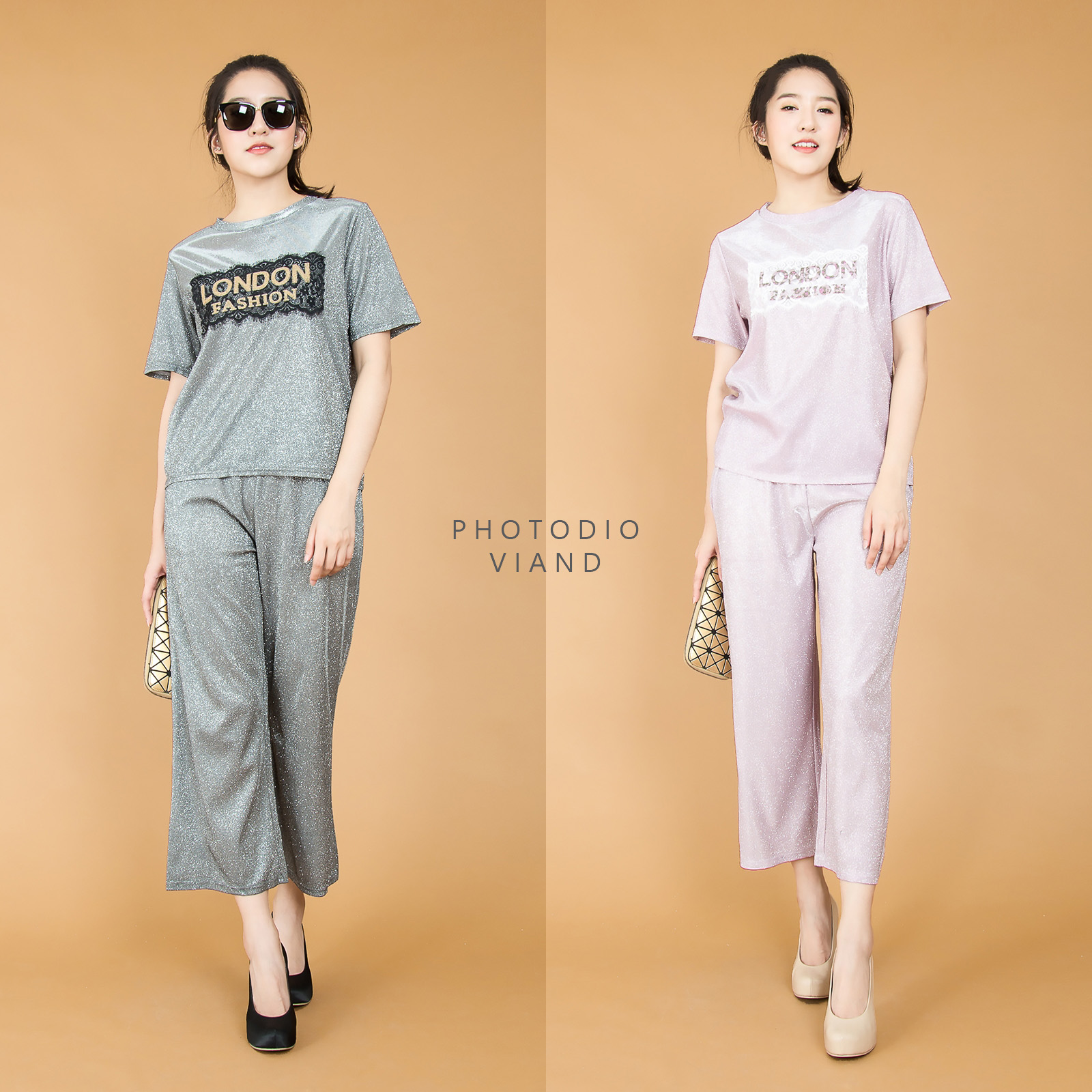 เสื้อผ้าเกาหลี พร้อมส่ง ชุดเซ็ท2ชิ้นผ้าคัตตัล