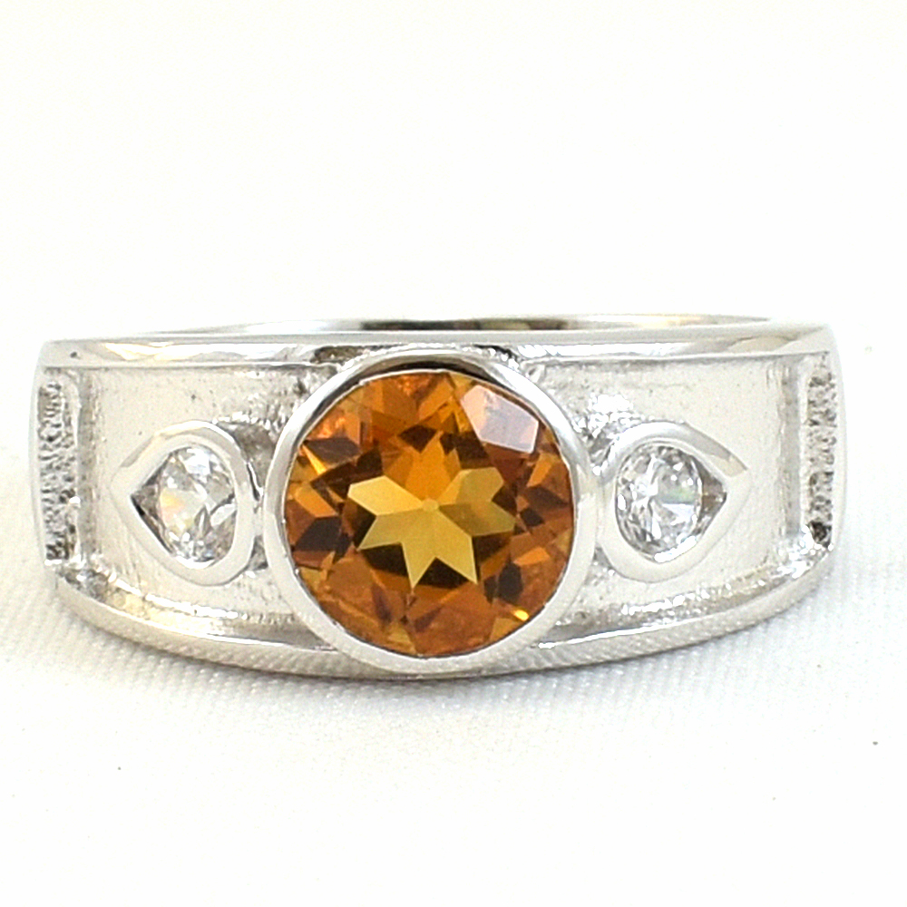 SKJewelryFactory แหวนพลอยซิทรินแท้ สไตล์แหวน 3 เม็ด ER00815-CIT