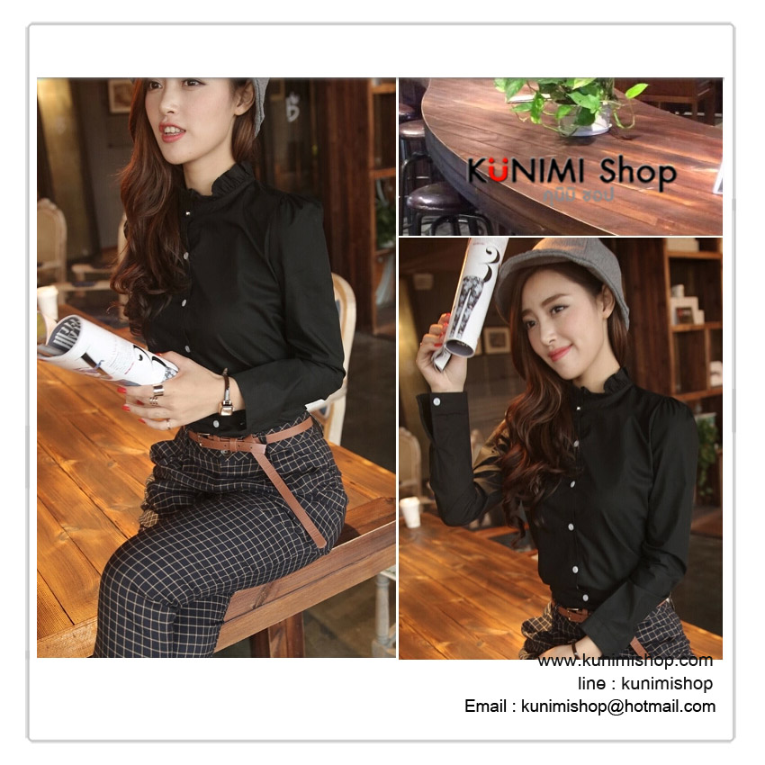  เสื้อเชิ้ต คอเต๋าระบาย แขนยาว กระดุมผ่าหน้า ใส่ได้หลายโอกาสคะ Size : M ( รอบอกไม่เกิน 35 นิ้วคะ) เนื้อผ้า : ผ้าฝ้ายคุณภาพสูง มี 4 สี : สีขาว , สีดำ , สีฟ้า , สีชมพู