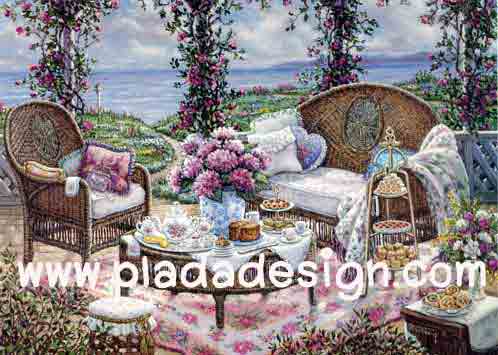 กระดาษสาพิมพ์ลาย สำหรับทำงาน เดคูพาจ Decoupage แนวภาำพ บ้านและสวน ชุดรับแขกหวายสำหรับดื่มน้ำชากลางแจ้ง ริมทะเล (ปลาดาวดีไซน์)