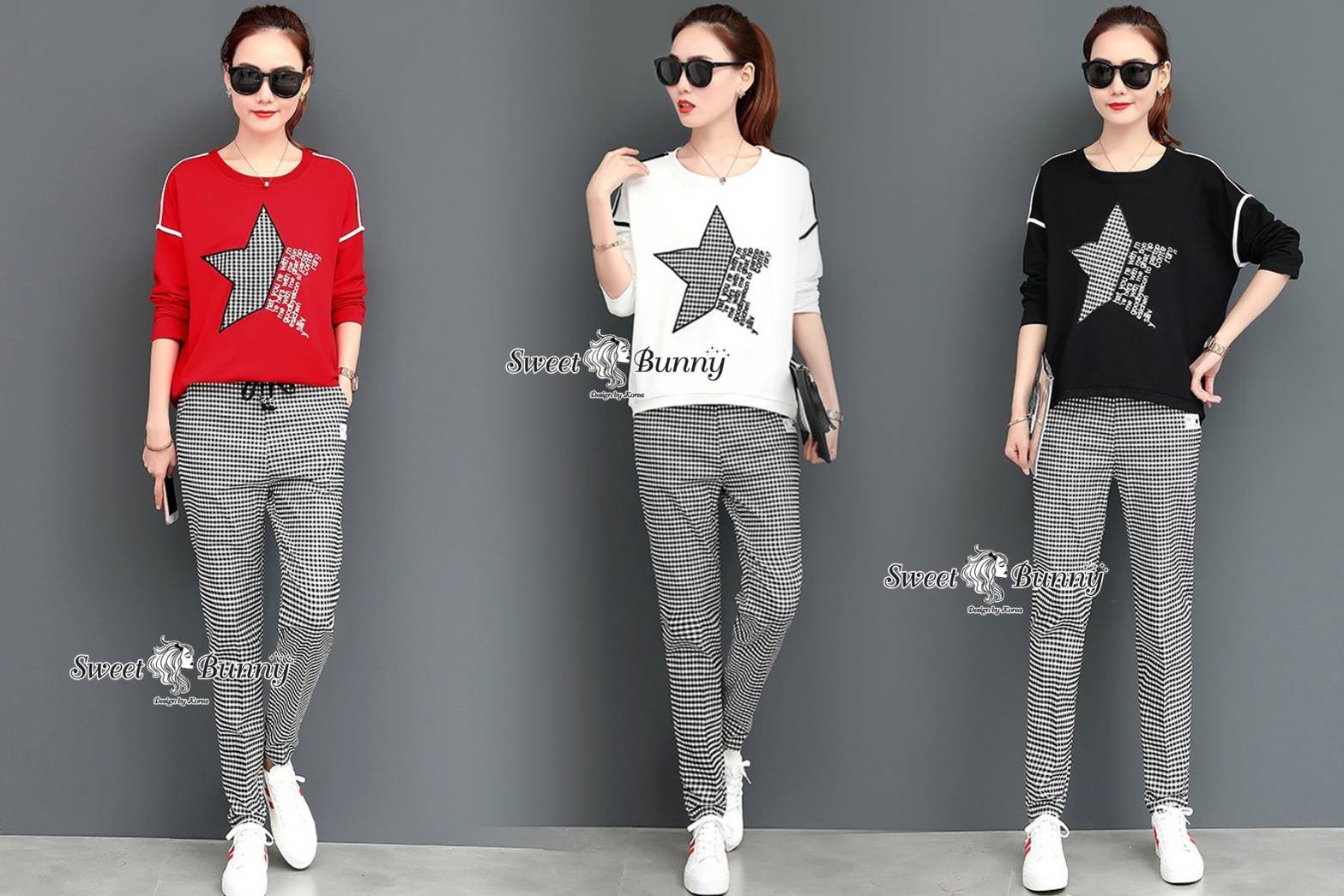 เสื้อผ้าเกาหลี พร้อมส่ง ชุดเซ็ทวอล์ม ผ้ายืด