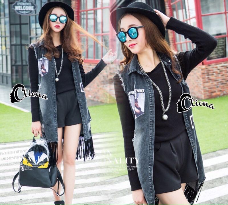 พร้อมส่ง เสื้อผ้าแฟชั่น Jacket ยีนส์ เนื้อผ้ายีนส์สีดำ