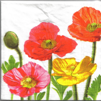 แนวภาพดอกไม้ ช่อดอก Poppy ป๊อปปี้ เป็นภาพครึ่งแผ่น กระดาษแนพกิ้นสำหรับทำงาน เดคูพาจ Decoupage Paper Napkins ขนาด 33X33cm