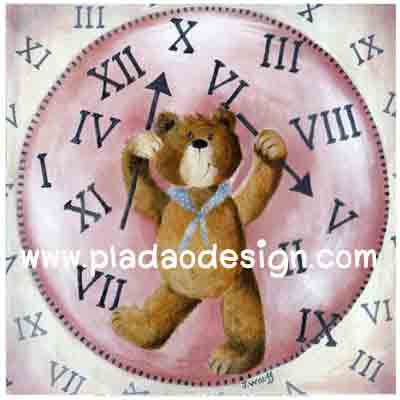 กระดาษเดคูพาจพิมพ์ลาย สำหรับทำงาน เดคูพาจ Decoupage งานฝีมือ งาน Handmade แนวภาพ น้องหมี เท็ดดี้ แบร์ teddy bear ผู้ควบคุมเวลา ถือเข็มสั้นเช็มยาวเตรียมประกอบนาฬิกา (pladao design)