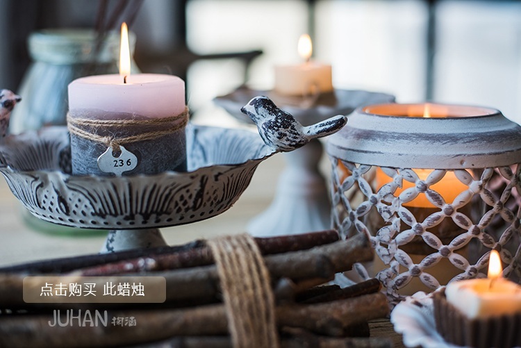 Pre-Order เชิงเทียน ถาดเหล็ก งานปั้มโลหะ ลายบ่อน้ำพุ ทำสีเก่า Zakka