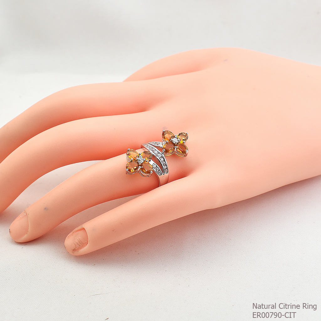SKJewelryfactory แหวนดอกไม้ พลอยสีเหลืองอร่าม พลอยซิทรินแท้ ER00790-CIT