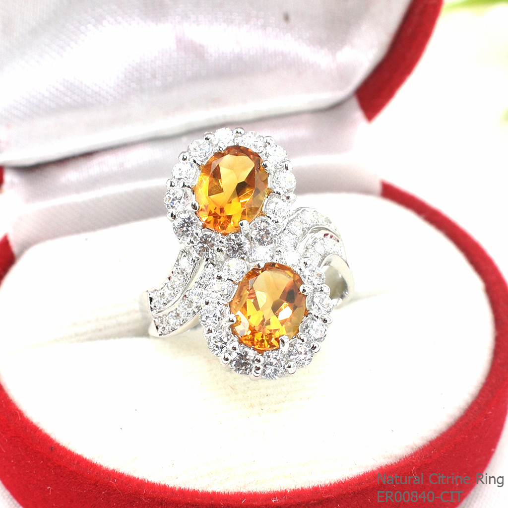 SKJewelryfactory แหวนพลอยซิทรินแท้ แหวนพลอยคู่ สไตล์หรูหรา ER00840-CIT