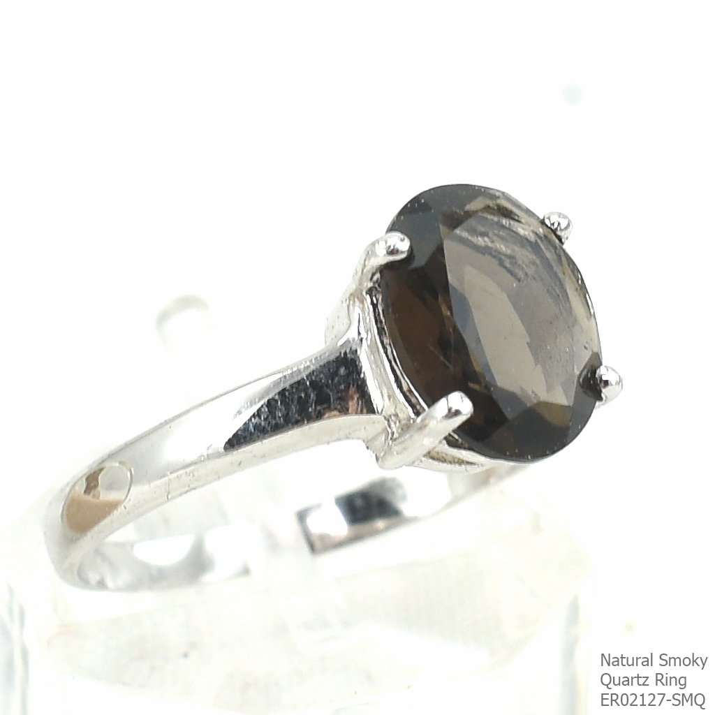 SKJewelryfactory แหวนเงินแท้92.5% ฝังพลอยสโมกกี้ควอทซ์ เรียบหรูดูดี ER02127-SMQ