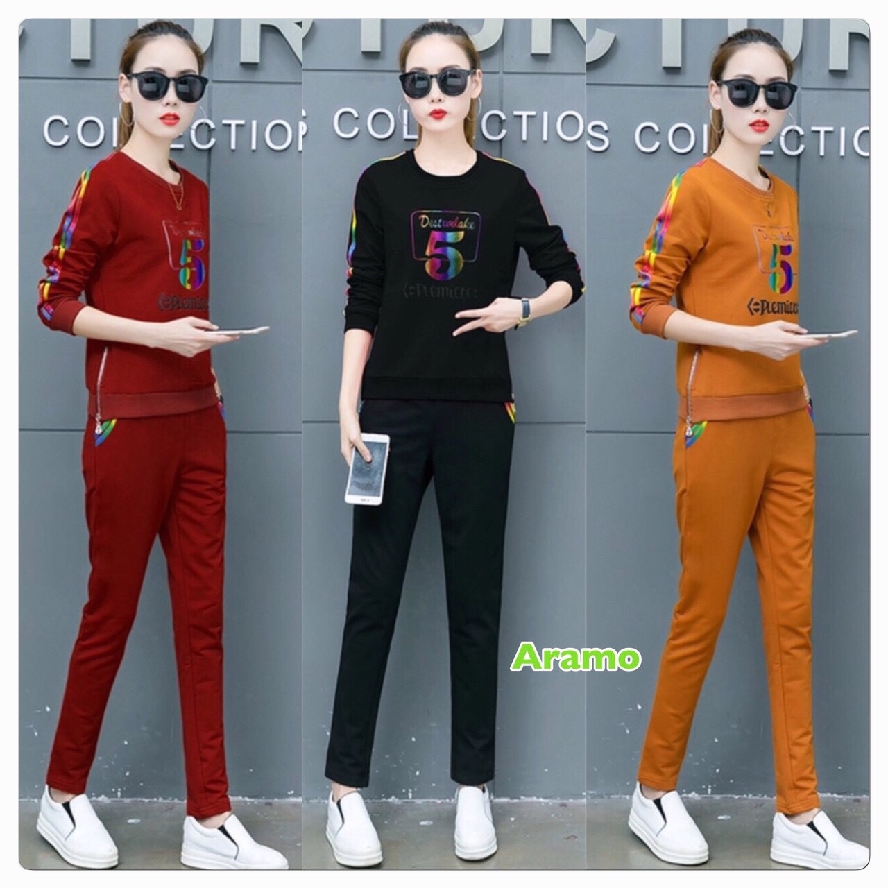 เสื้อผ้าแฟชั่นเกาหลี พร้อมส่ง ชุด Set เสื้อคอกลม