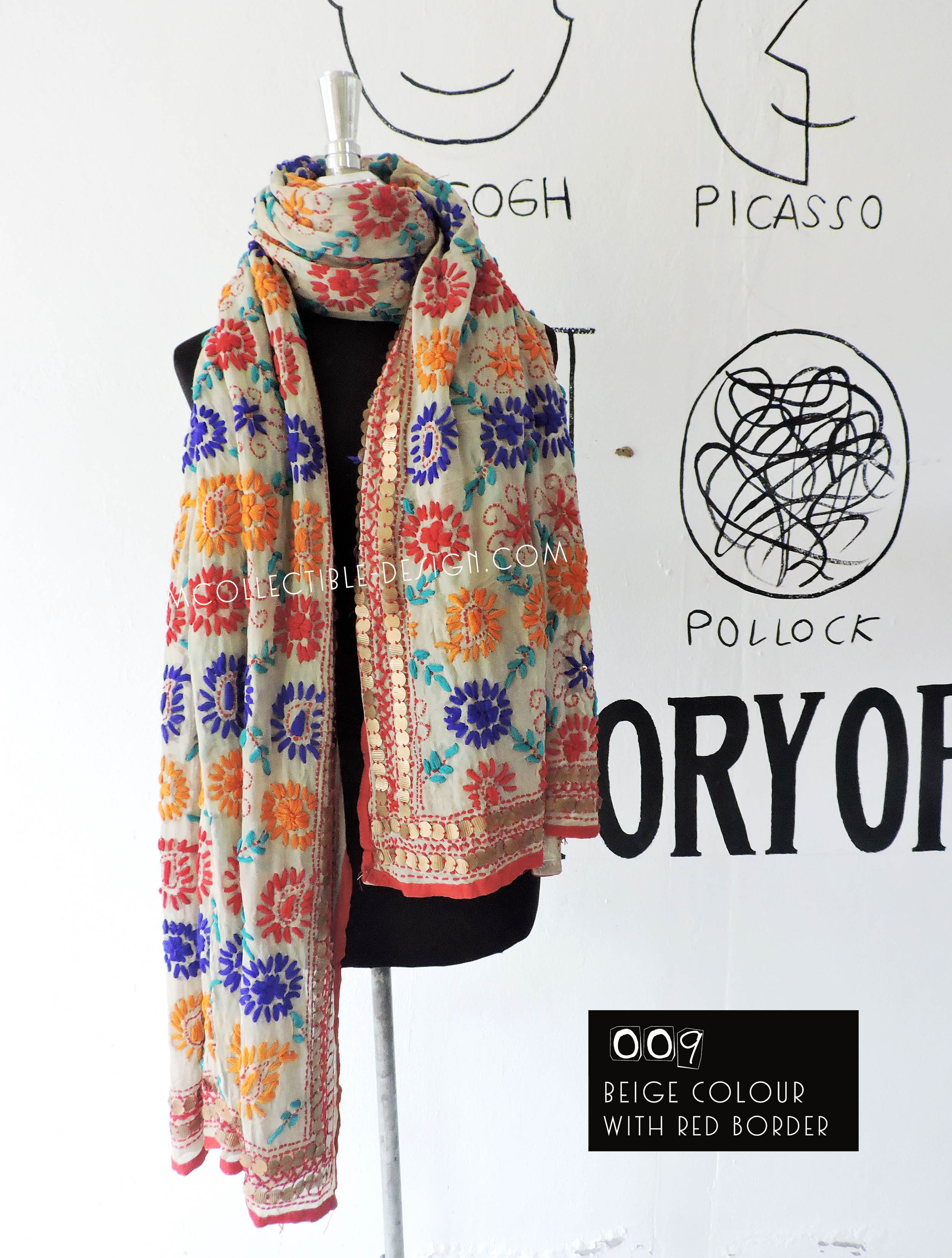 ผ้าคลุมไหล่ปักมือ ผ้าอินเดีย PDI009 / Phulkari Dupatta Traditional Indian embroidery PDI009