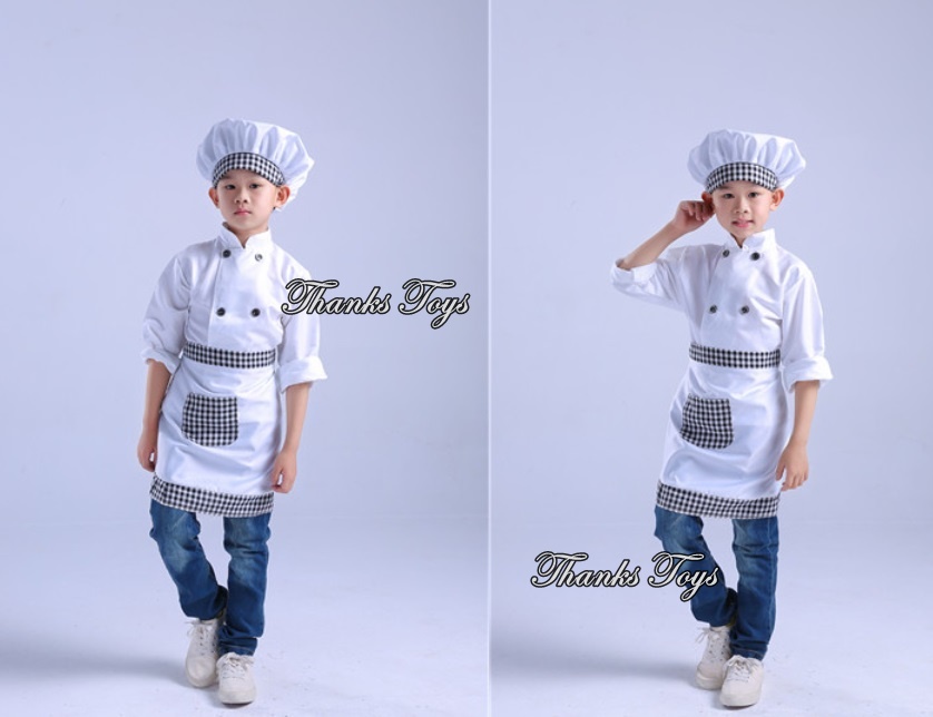 ชุดเชฟแขนยาวลายตารางขาวดำ