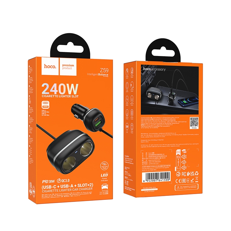 Hoco Z59 48W car charger PD30W+QC3.0 ตัวเพิ่มช่องชาร์จในรถยนต์