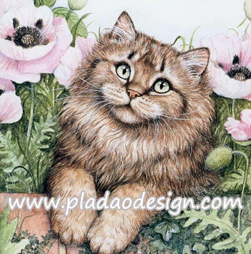 กระดาษสาพิมพ์ลาย สำหรับทำงาน เดคูพาจ Decoupage แนวภาำพ ลูกแมวตัวน้อยขนฟู ตาแป๋ว นอนใกล้ๆดอกบัว