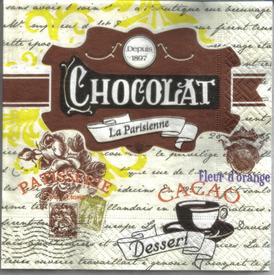 แนวภาพวินเทจ Chocolate Cacao Dessert โปสการ์ด เป็นภาพบล็อค 4 กระดาษแนพกิ้นสำหรับทำงาน เดคูพาจ Decoupage Paper Napkins ขนาด 33X33cm