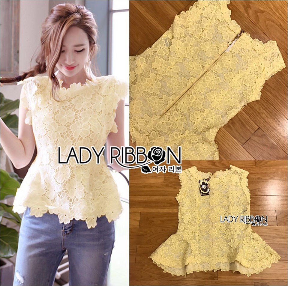 เสื้อเกาหลี พร้อมส่ง เสื้อแขนกุด คอสูงผ้าลูกไม้