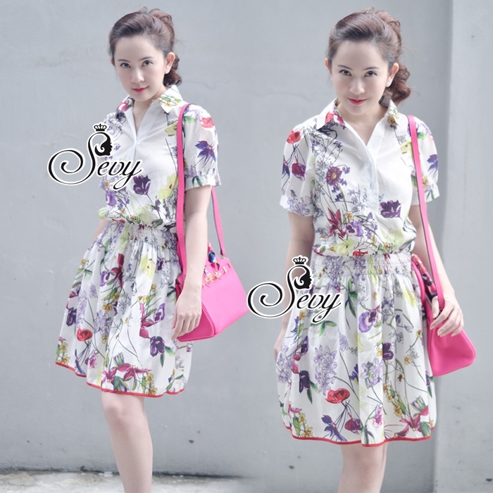พร้อมส่ง มินิเดรสทรงเชิ้ตคอปก แขนสั้น