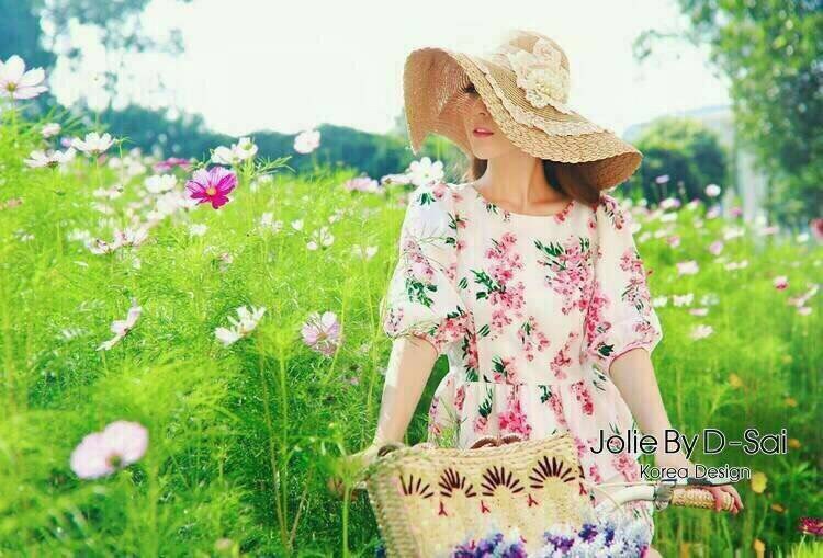 พร้อมส่ง เสื้อผ้าแฟชั่น พิมพ์ลายดอกซากุระสีชมพูหวาน