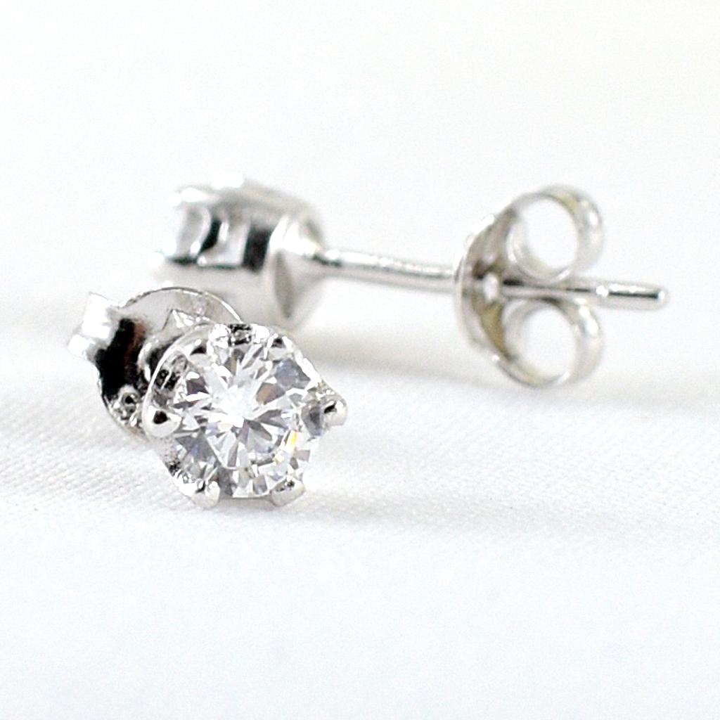 SKJewelryFactory EER00253-WCZ ต่างหูเพชร ตัวเรือนเงินแท้ ต่างหูเพชรเม็ดเดี่ยว