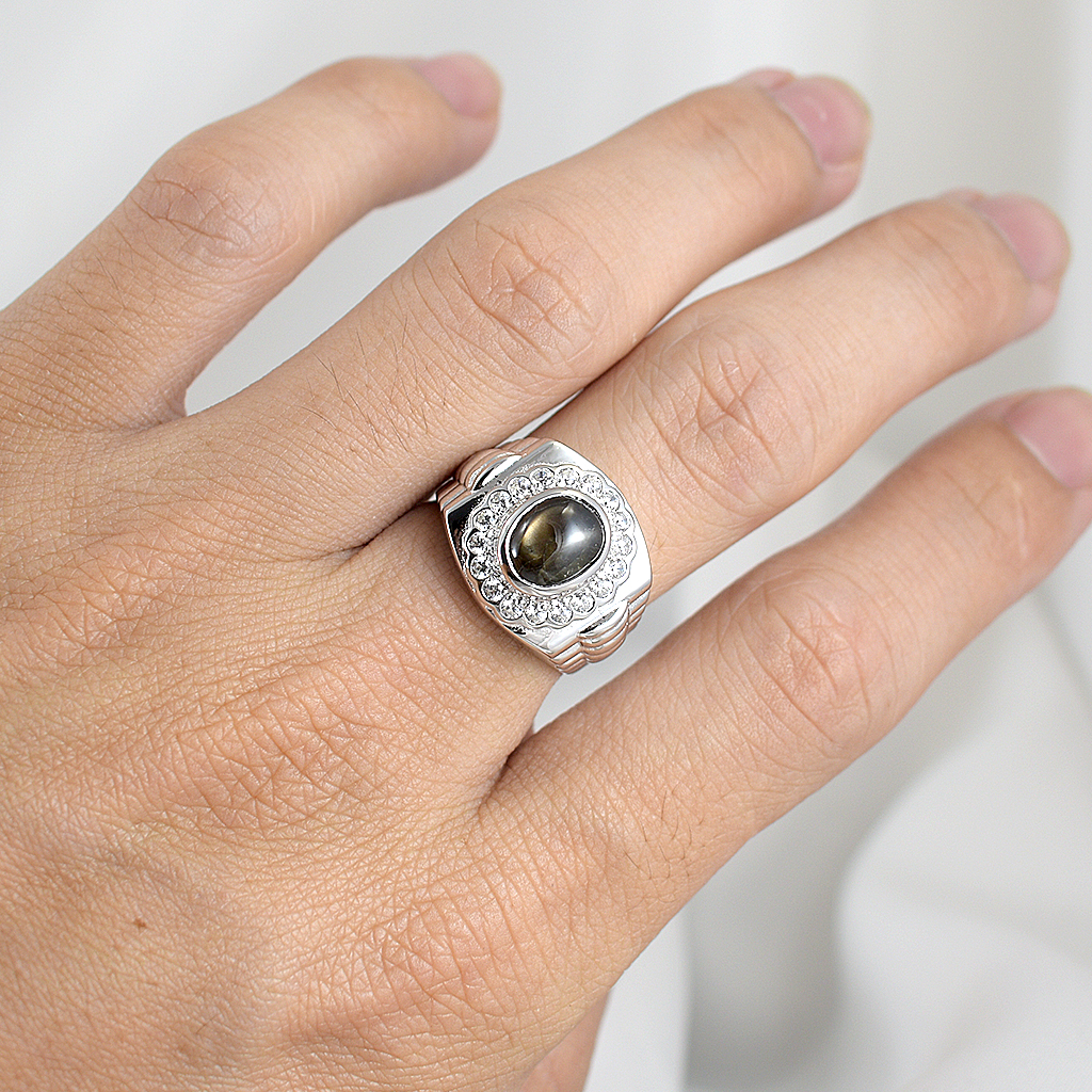 SKJewelryFactory แหวนพลอยสตาร์แซฟไฟร์แท้ สีสวย เหลือบแสงสวยงาม MR00117-BST